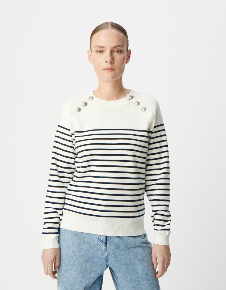 Pull marinière tricot rayé avec boutons gravés Femme-2