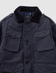 Schwarzer Jungenparka mit vielen Taschen und Velourskragen-5