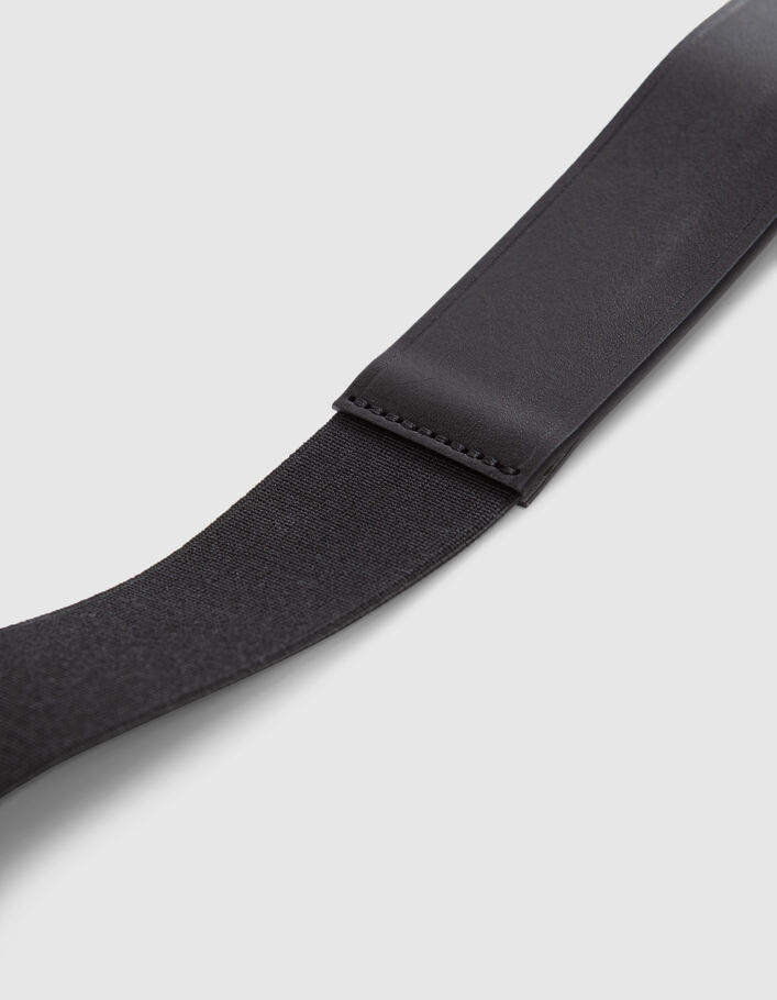 Women’s black leather dress belt, engraved metal buckle - IKKS