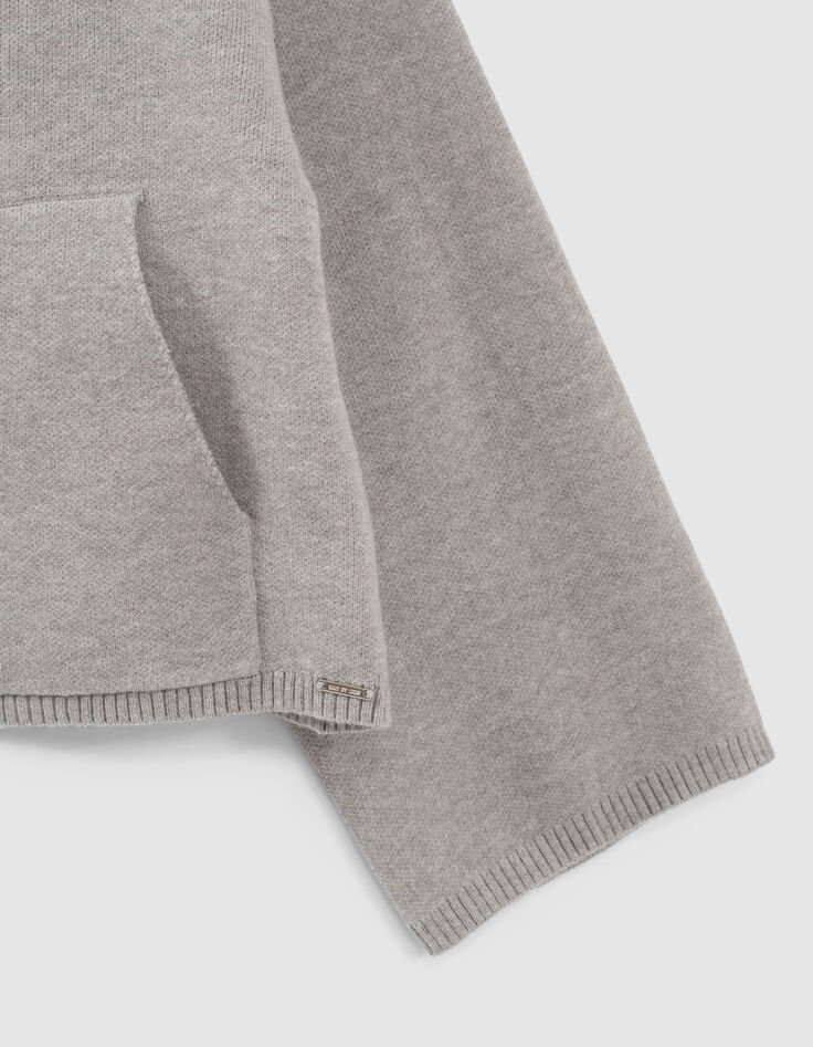 Pull gris chin&eacute; tricot &agrave; capuche fille -6