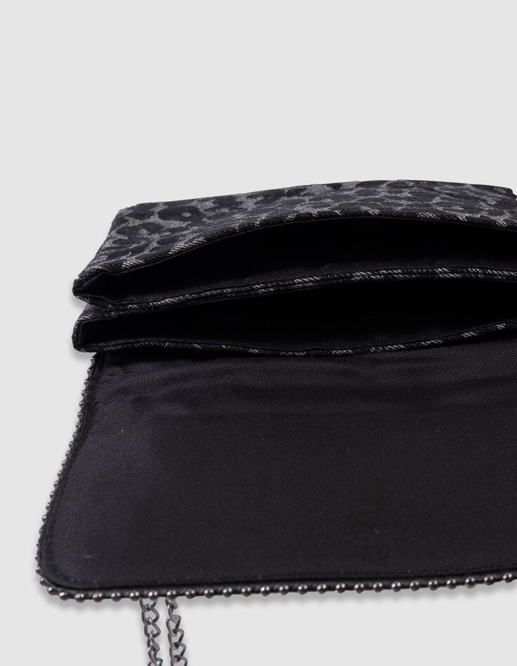 Sac à main noir imprimé léopard bordure microbilles fille-7