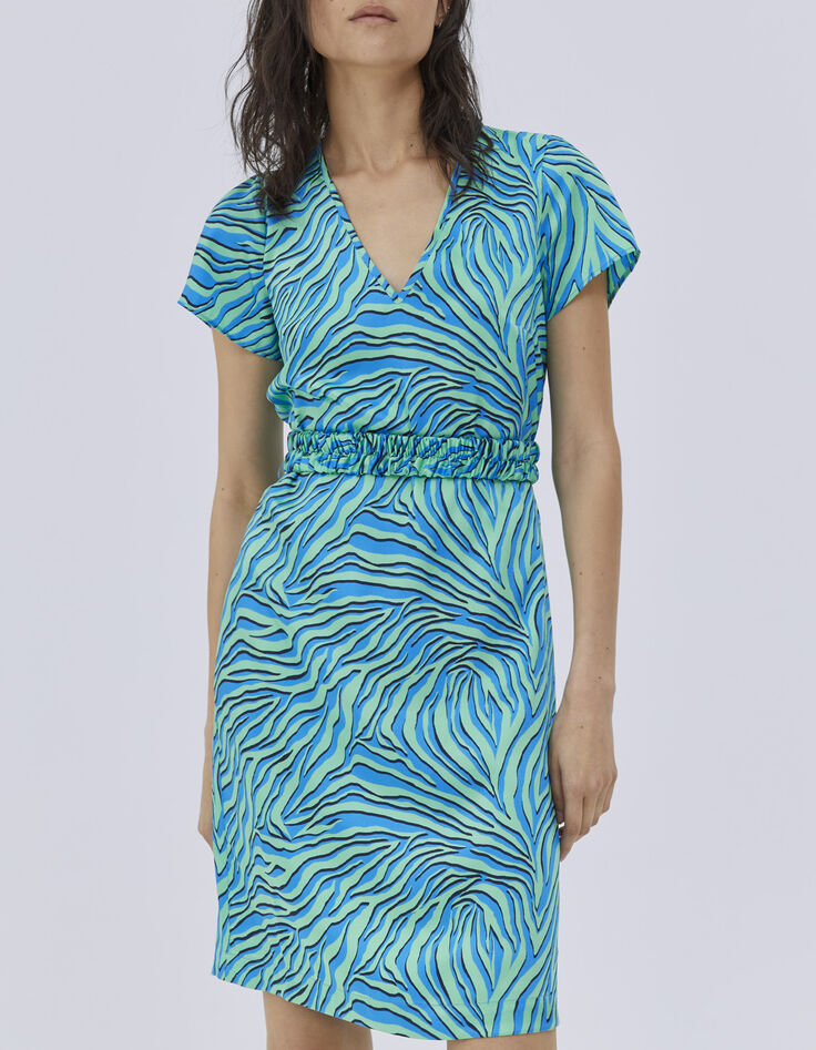 Turquoise rechte losse jurk zebraprint dames -1