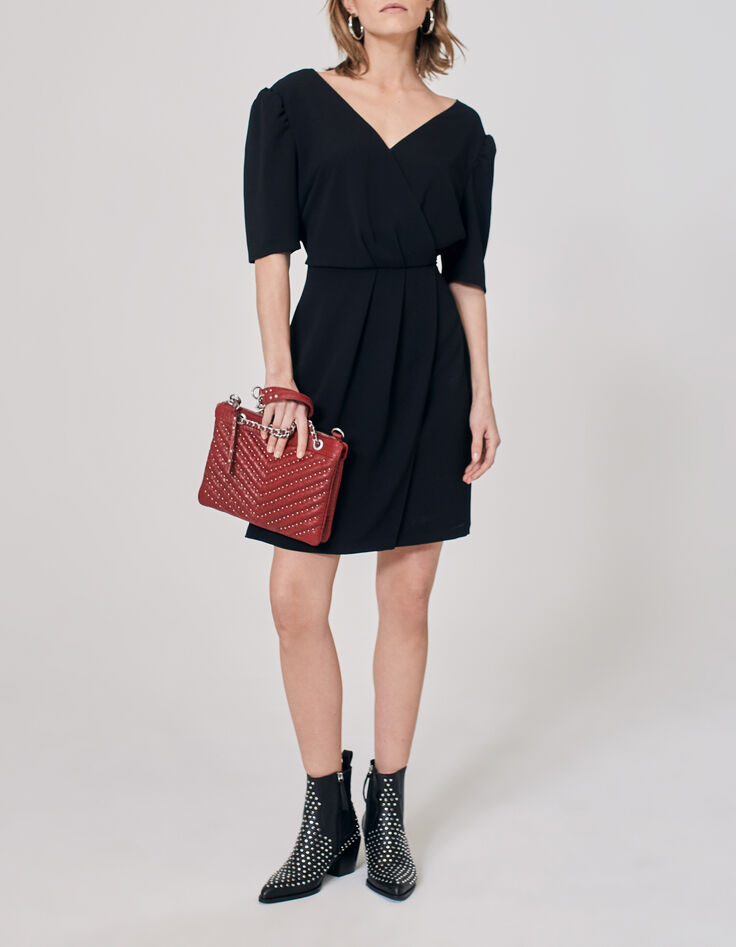 Vestido corto negro cuello V delante y detrás mujer-1