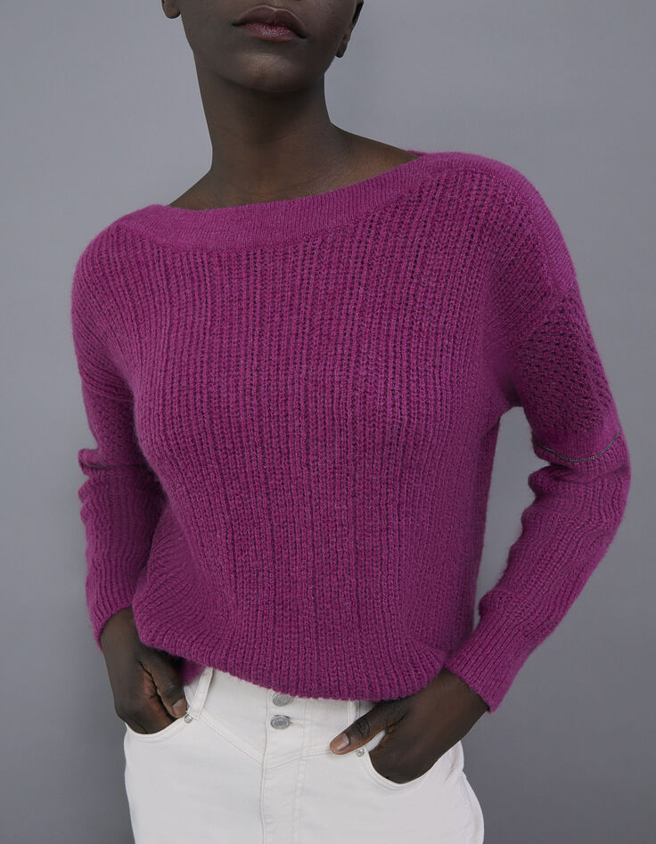 Jersey violeta punto puntadas y cadenas en mangas mujer-9