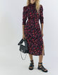 Vestido rojo floral rock cuello fruncido mujer-1