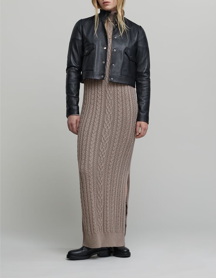 Vestido midi de mujer de punto de s&eacute;samo con vueltas-1