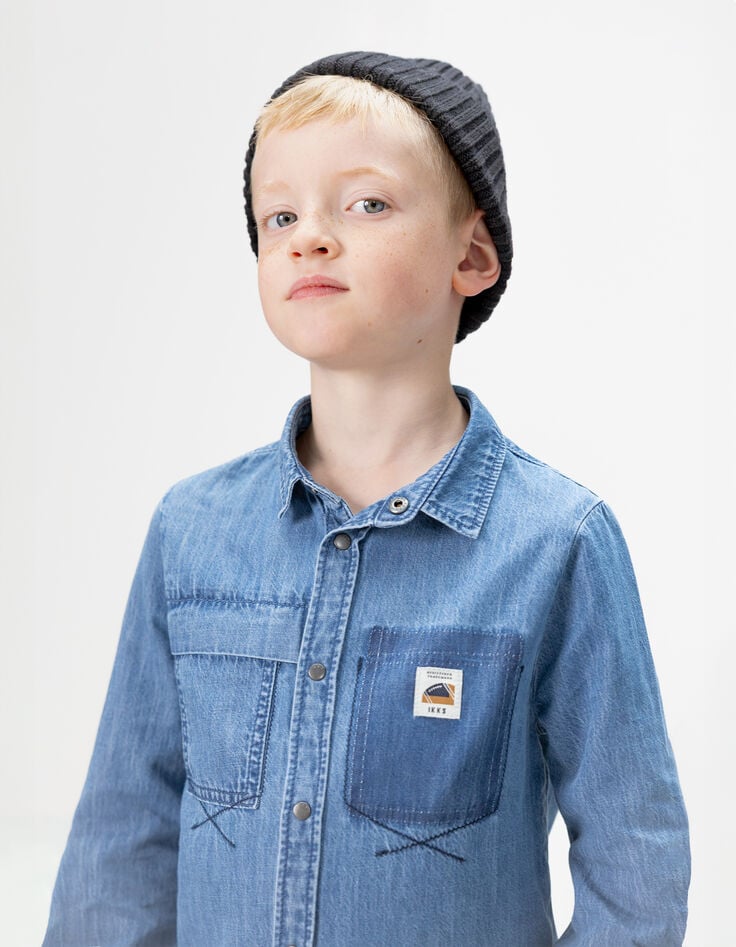 Blauw jeanshemd afneembare kap jongens-2