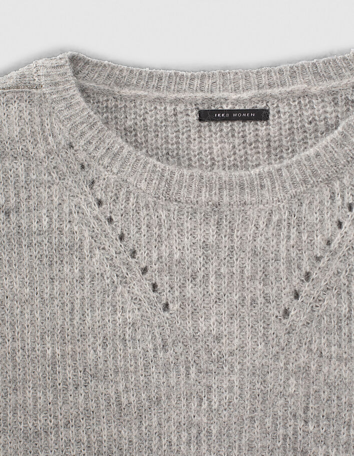 Women’s grey knit boat neck sweater with sleeve detail - IKKS