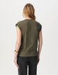 Tee-shirt col rond kaki broderies perles-4