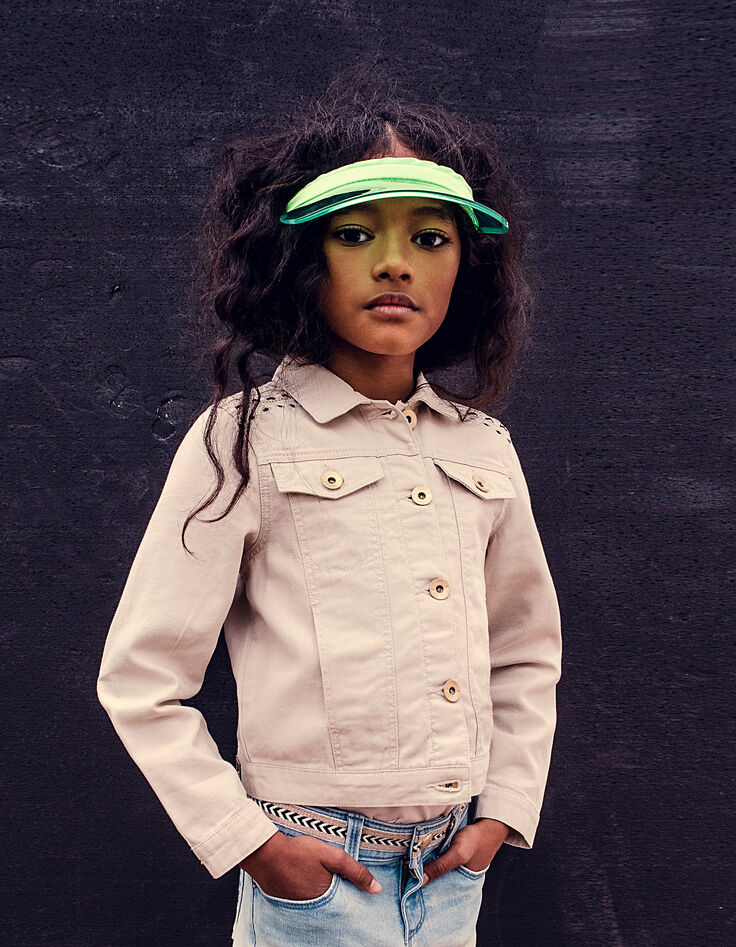Veste en jean sable brodé fille-2