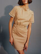 Women’s camel denim dress, pretty braid, side press studs-2