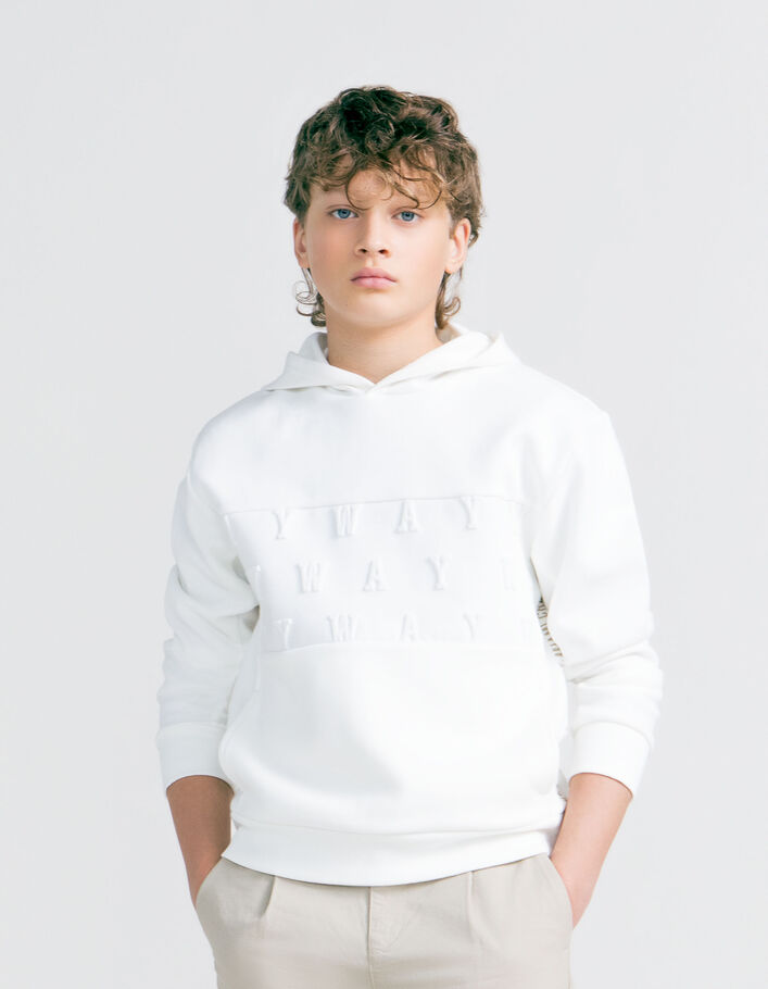 Cremeweißes Jungen-Sweatshirt, Piquée, Logoprägung - IKKS