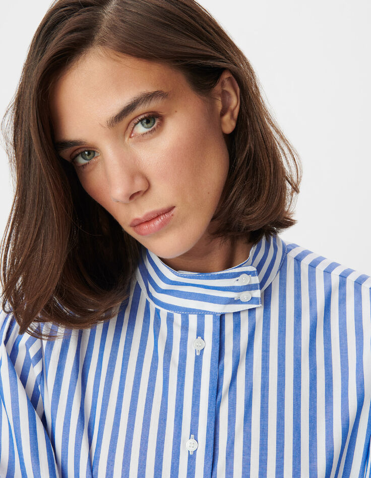 Chemise oversize blanche motif rayures bleues Femme-3