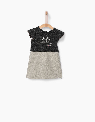 Grijze jurk in twee materialen voor babymeisjes - IKKS