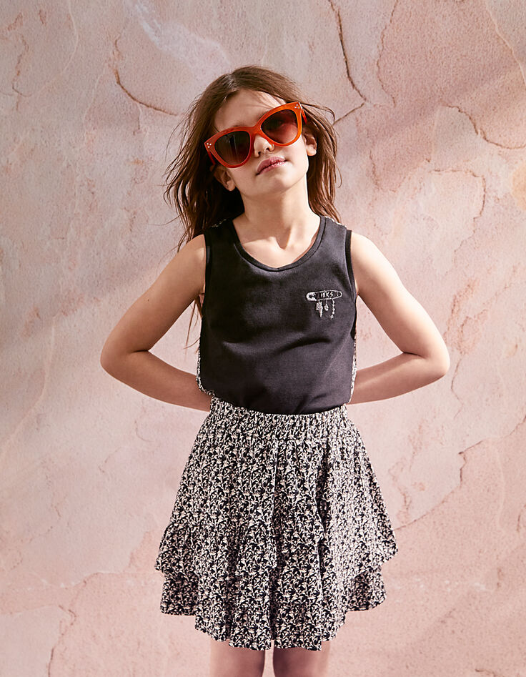 Schwarzes Mädchen-Bio-Tanktop, Mix-and-Match, Lilien-Print-2 Schwarzes Mädchen-Bio-Tanktop, Mix-and-Match, Lilien-Print-2