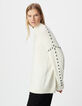 Weißer Damenstrickpulli Schnürdetails an Ärmeln-5