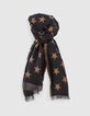 Schwarzer und camelbrauner Damenschal mit Sternenjacquard-4