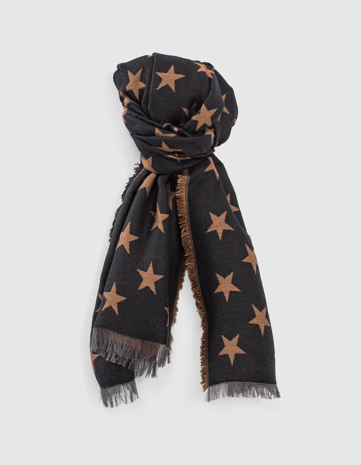 Schwarzer und camelbrauner Damenschal mit Sternenjacquard-4