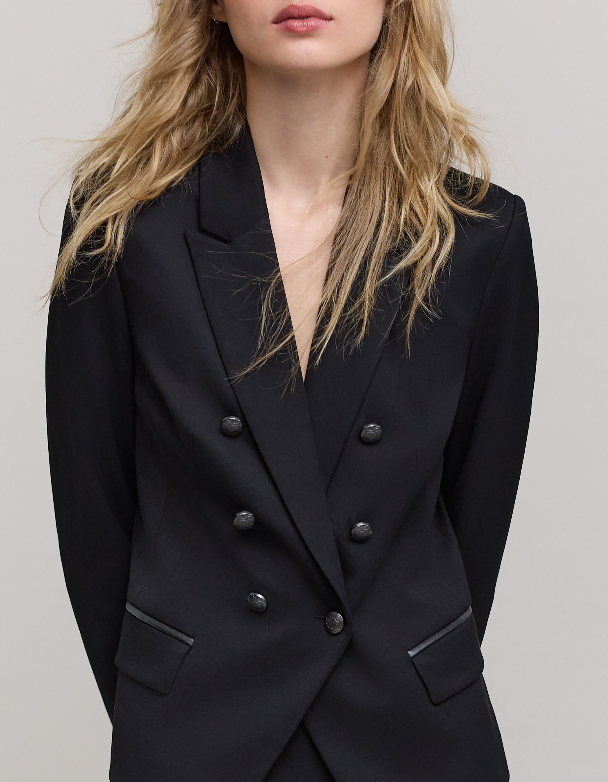 Women s black twill fitted suit jacket