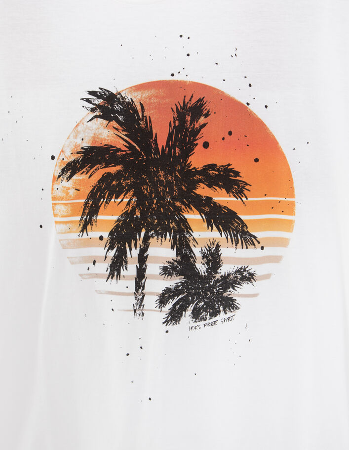 Weißes Herren-T-Shirt aus Biobaumwolle mit Palmenprint - IKKS
