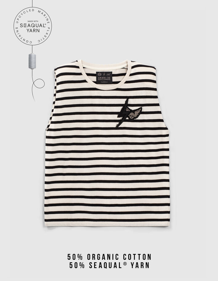 Women’s ecru sailor top with black stripes and epaulets-3