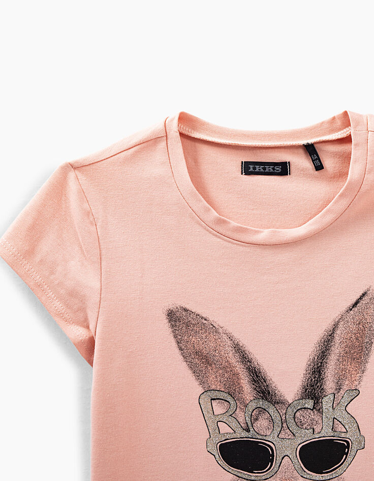 Puderrosafarbenes Mädchen-T-Shirt mit Hasenmotiv-4