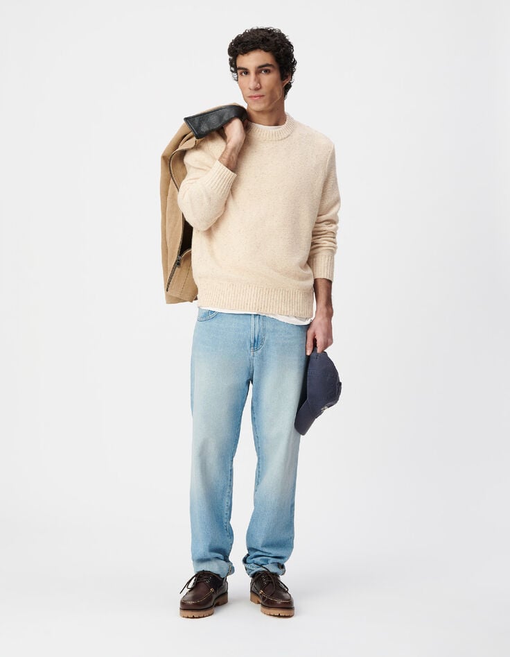 Beiger Winterpullover Rundhalsausschnitt-3