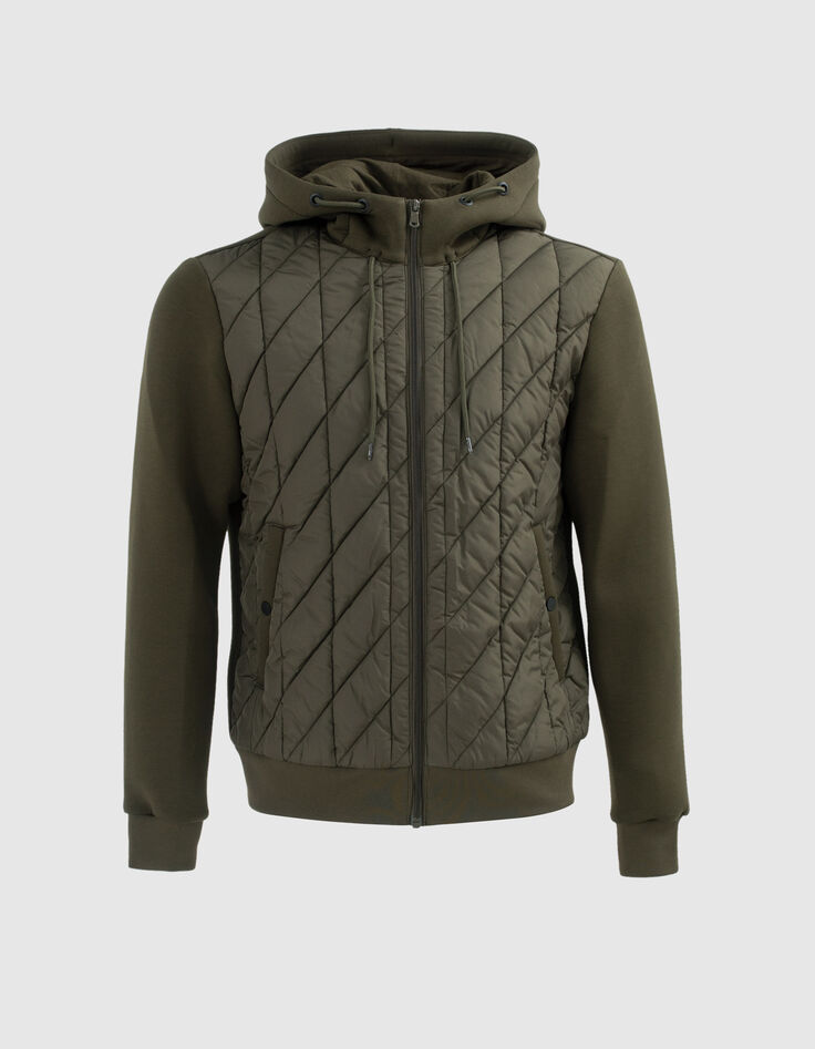 Men's khaki mixed-fabric quilted light padded jacket-6