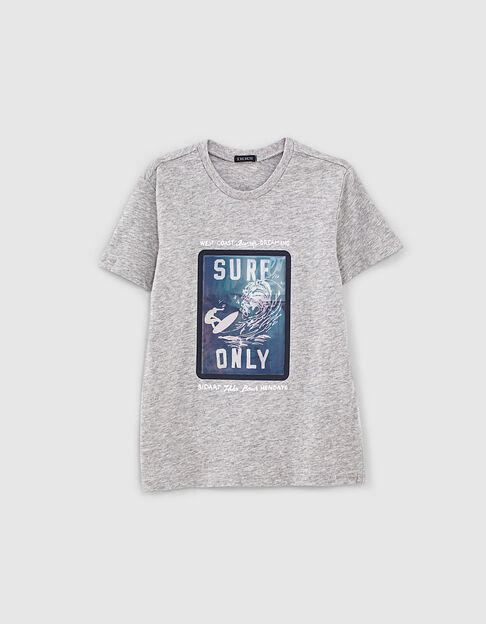 Boys’ grey lenticular surfboard organic cotton T-shirt