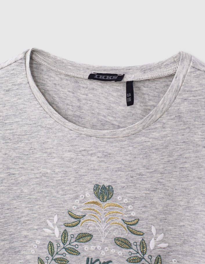 Girls’ medium grey marl embroidered T-shirt - IKKS