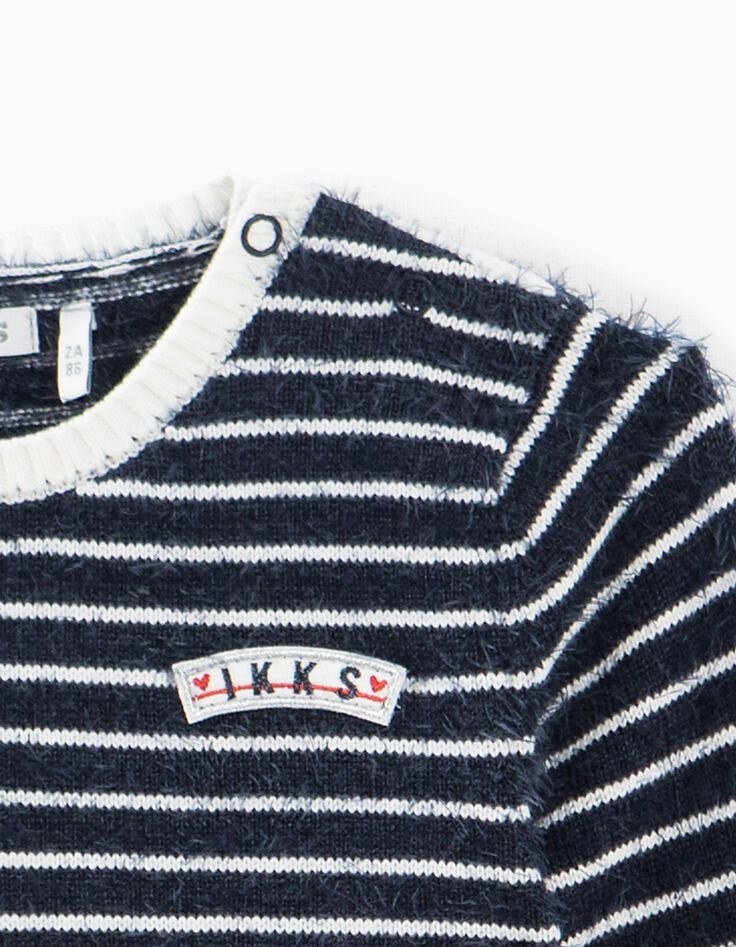 Robe navy rayé blanc cassé en tricot bébé fille-2