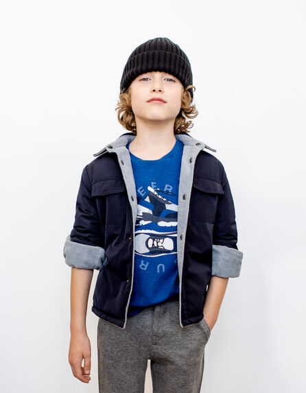 Boys’ navy nylon/ice blue needlecord reversible jacket