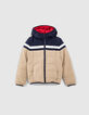 Jungenwendesteppjacke in Marineblau, Camelbraun und Rot -2