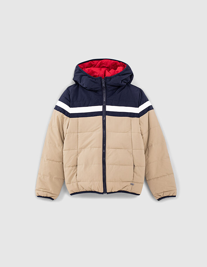 Boys’ navy, camel and red reversible padded jacket - IKKS