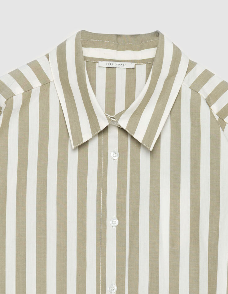 Camisa caqui rayas bordado calado Mujer mangas-6