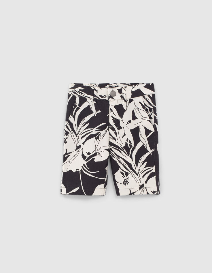 Schwarze Chino-Jungenbermudas mit Maxi-Blumen -1