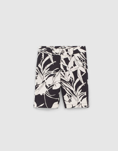 Boys’ black XL flower print chino Bermudas 