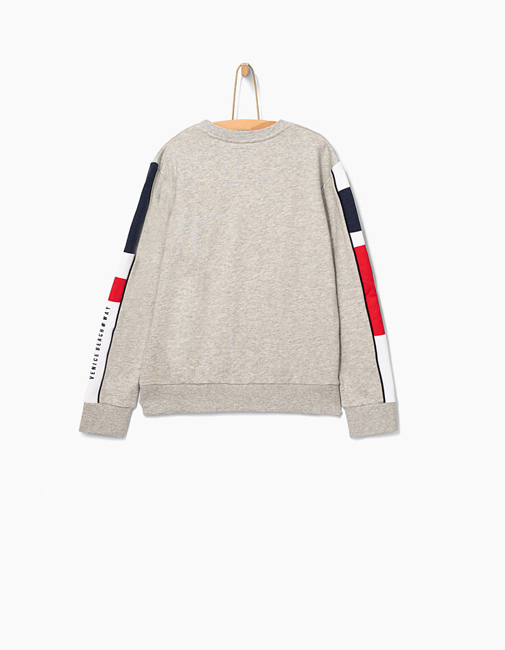 Sweat gris chiné moyen WAY velours rouge garçon -3
