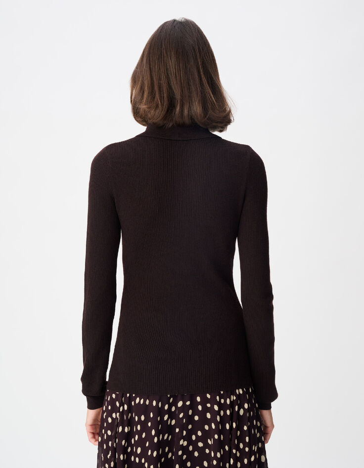 Jersey marr&oacute;n canal&eacute; cuello polo para mujer-3