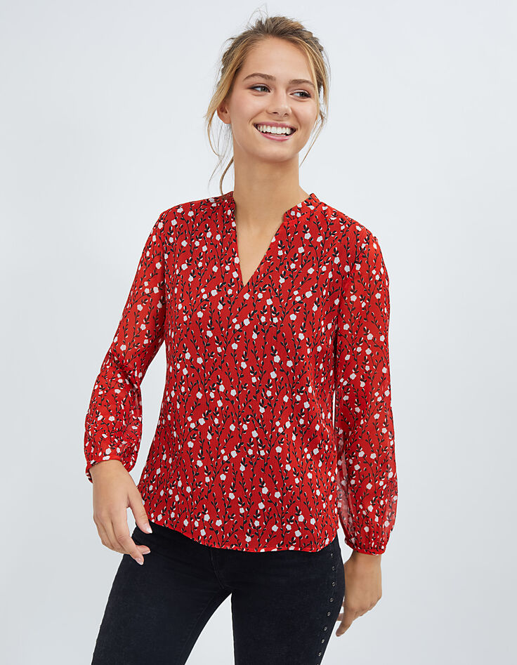 Top rojo cornalina estampado flores I.Code-2 Top rojo cornalina estampado flores I.Code-2