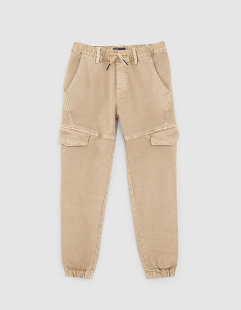 Boys’ beige COMBAT trousers with elasticated waist