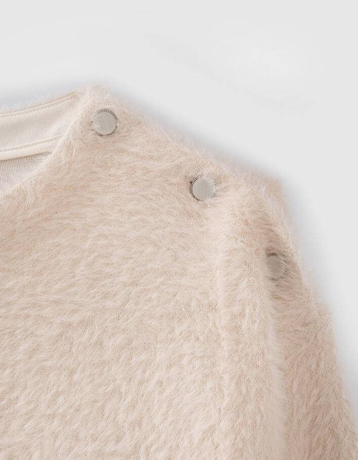 Cremeweißes Mädchenflauschstrickkleid-5