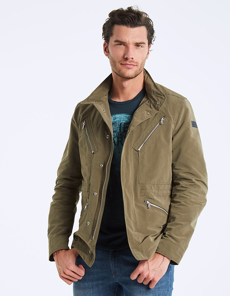 Men's khaki safari jacket, camouflage lining-3