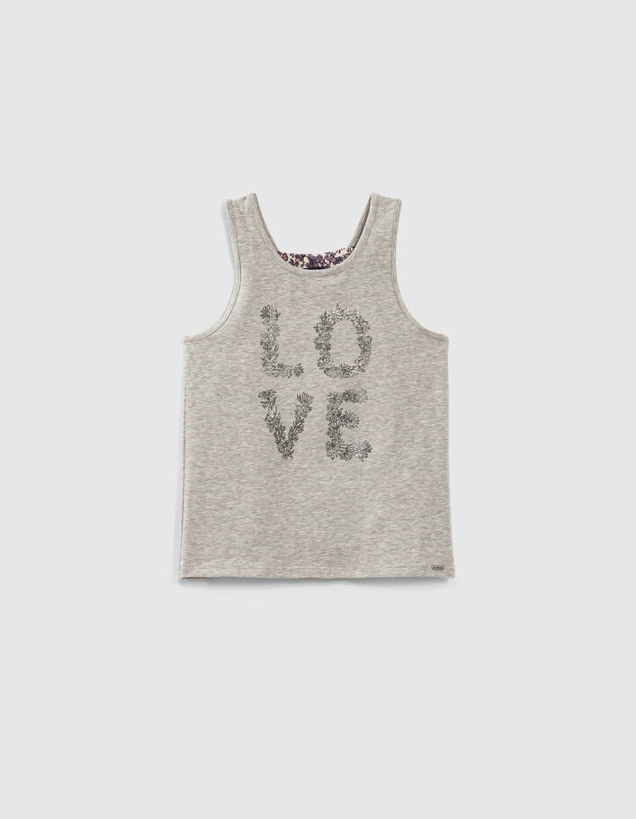 Girls’ medium-grey marl vest top + embroidered lettering - IKKS