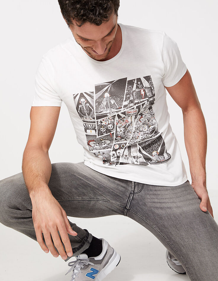 Camiseta blanco roto print estilo cómic Hombre-1