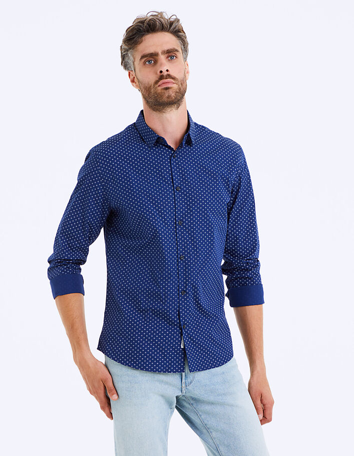 Indigoblauw overhemd met minimalistische print - IKKS