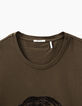 Men’s khaki velvet flocking tiger head T-shirt-3