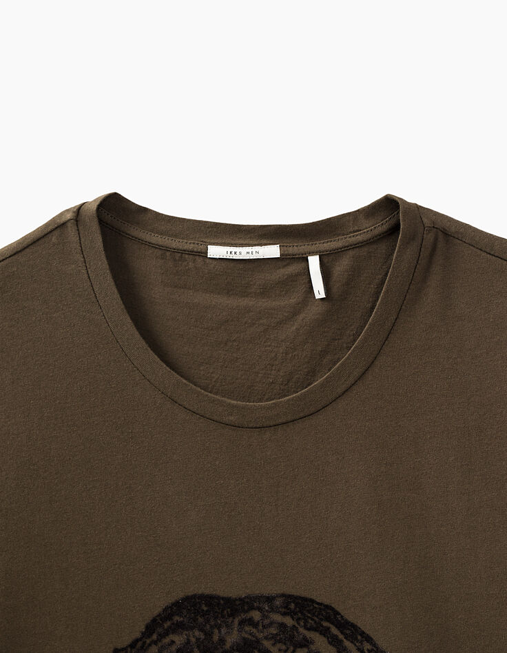 Men’s khaki velvet flocking tiger head T-shirt-3