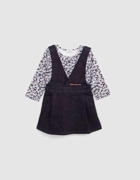 Ensemble 2-en-1 T-shirt fleurs et robe jean b&eacute;b&eacute; fille - IKKS