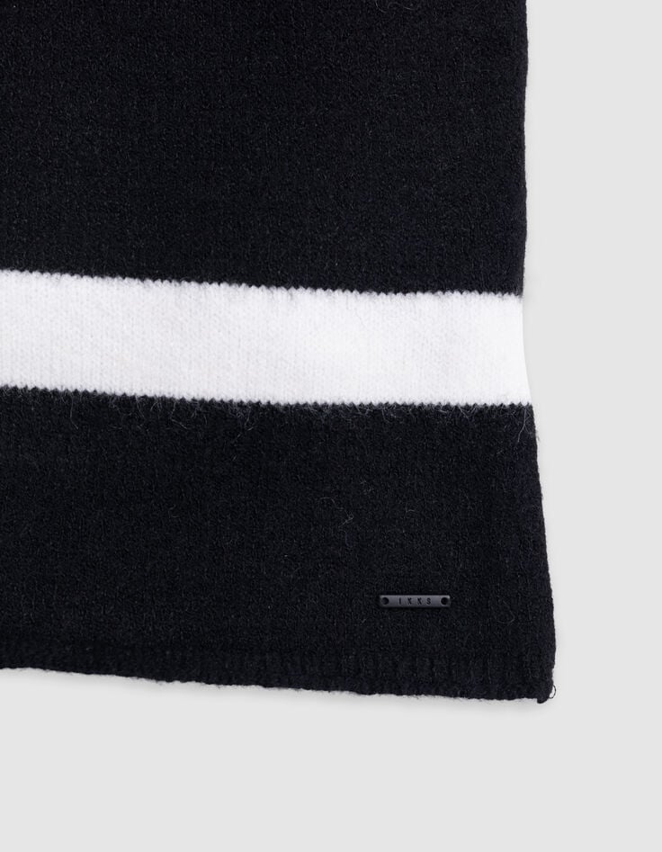 Echarpe noire tricot rayures blanches fille-4